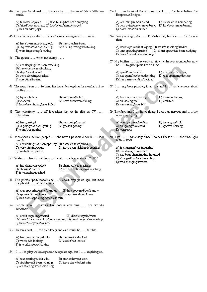 Mixed Tenses-Multiple Choice Test 3 [answer key included]